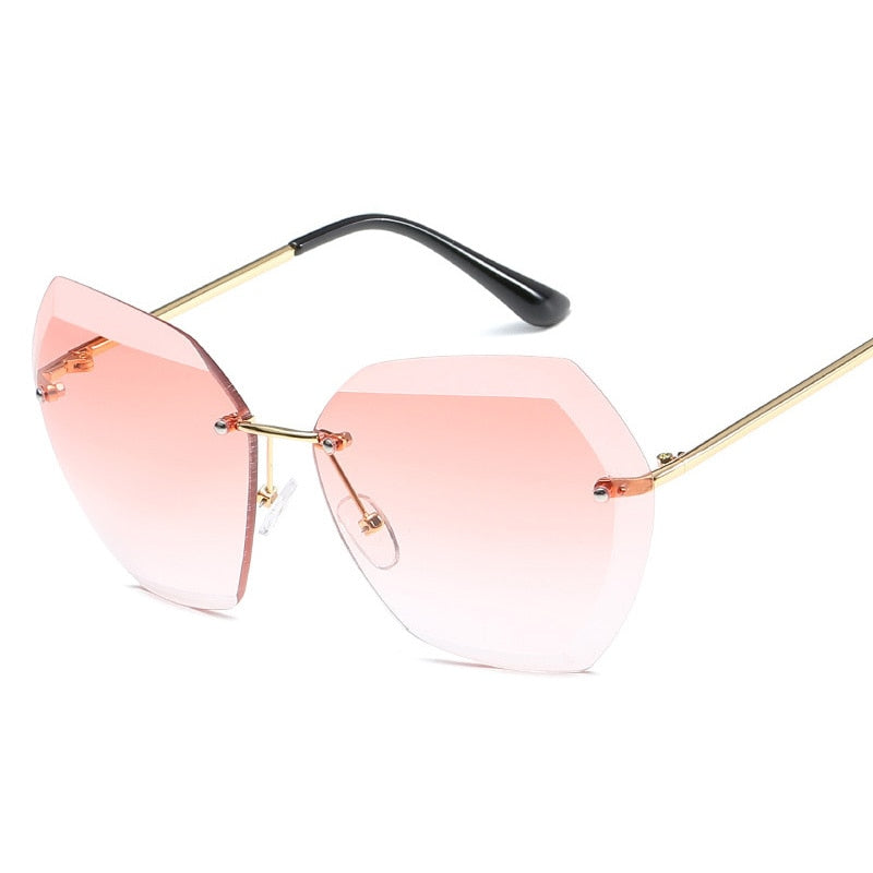 New Pink Trendy Hot Rimless Gafas De So Mujer Lens Sunglasses for Women