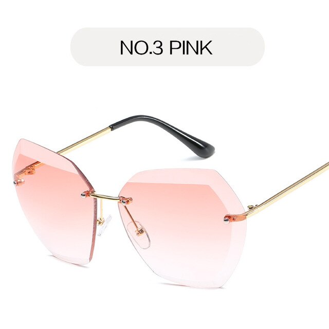 New Pink Trendy Hot Rimless Gafas De So Mujer Lens Sunglasses for Women